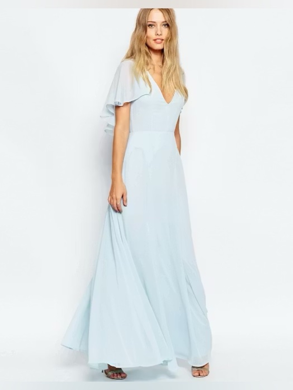 ASOS Pale Blue V-Neck Flutter Sleeve cape back Maxi Dress 4